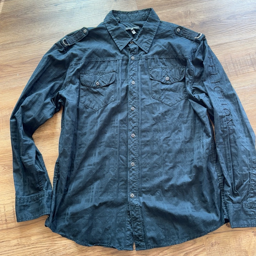 Affliction Black Premium Button Up Shirt Mens Size 2XL Y2K Stitch Western Biker